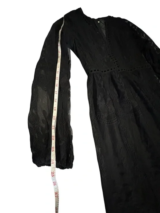 Lace Maxi Dress with Black Floral Embroidery. Size M. Black - Picture 9 of 11